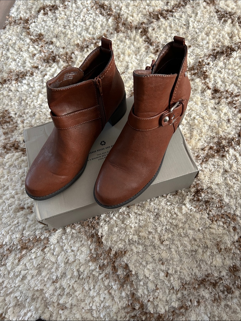 Dana Buchman Cognac Brown Ankle Booties with Buckle Detail